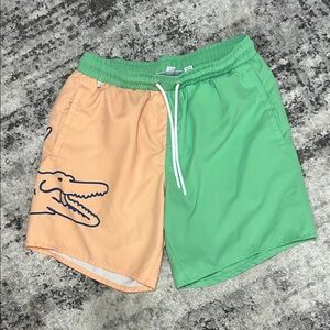 Lacoste Green and Peach Swim Trunks